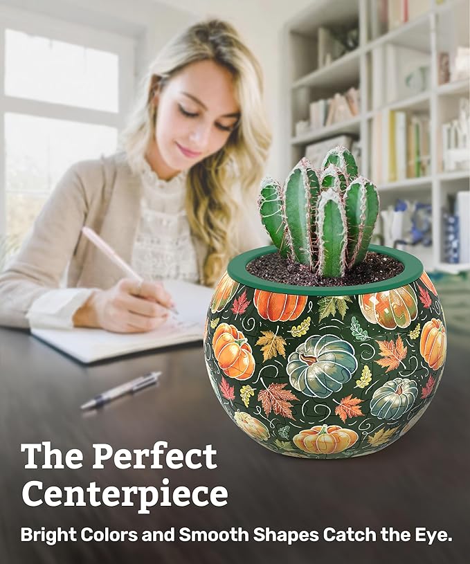 PieceRelax 3D Puzzle Planter 80 Pieces - Flower Pot - Hello Pumpkin Season, Home Decor Flower Pots for Indoor Cactus, Succulents Pots [K1107]