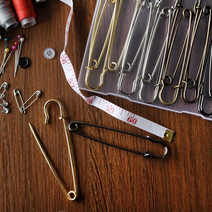 vrupin 16pcs Extra-Large 4inch Safety Pins for Crafting, Heavy Duty Blanket Pins Bulk Steel Fasteners for Blankets Crafts DIY Craftsmanship Skirts Kilts Brooch Making