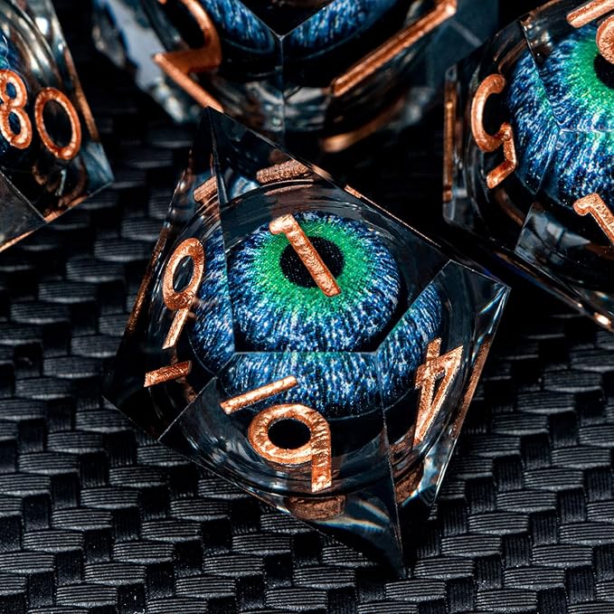 ARUOHHA DND Dragons Eye Dice Liquid Core Blue Green Resin Sharp Edged Dice Set with Gift Box, Compatible with D&D Role Playing Game, Dungeons Polyhedral D and D Dice D20 D12 D10 D8 D6 D4