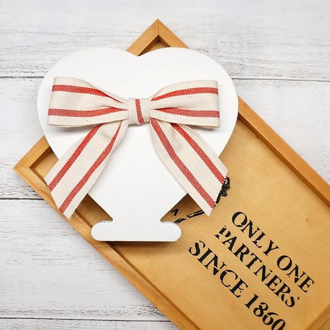 CT CRAFT LLC Ivory Cotton Red Stripes Ribbon 1" x 10 Yards for Home Décor Gift Present Wrapping DIY Crafts Birthday Wedding Bouquet Christmas