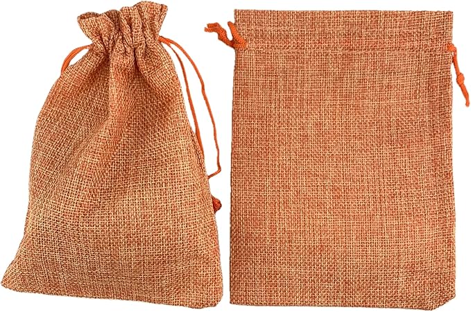 Palmhomee Pack of 25 Burlap Gift Bags with Drawstring Linen Jewelry Pouches Wedding Hessian Jute Bags for Birthday Jewelry and Treat Pouches Party Wedding Favors Gift Art (5x7 Inch, Orange)