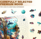 Wooden Puzzles for Adults, Treasure Chest Ocean Wooden Jigsaw Puzzle Unique Shape Animal Wood Puzzles Adult 3D Visual Effect, Birthday Gifts for Puzzle Lovers Family Games (M-11.4 * 11in-190pcs)