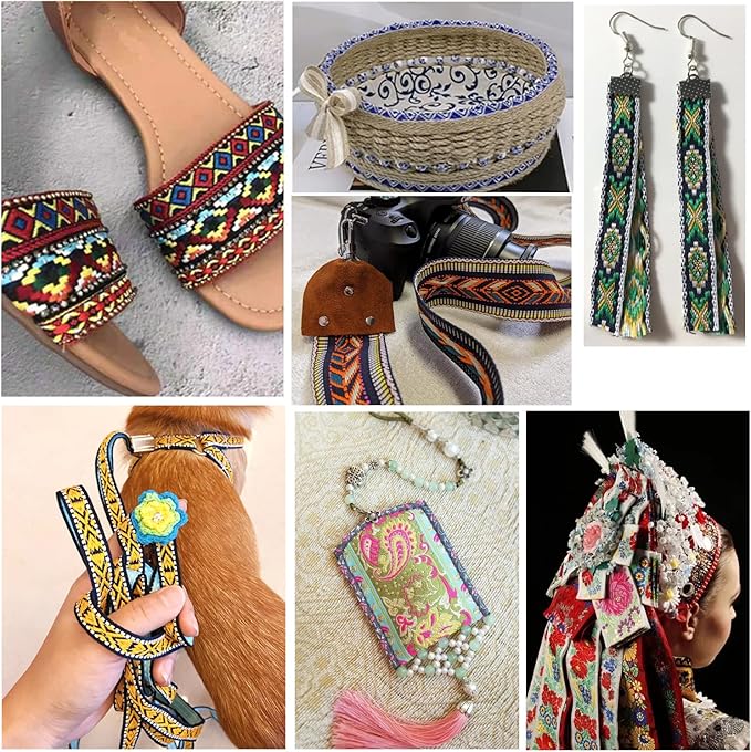 PH PandaHall 7 Yards Jacquard Ribbon Trim 2 Inch Boho Embroidered Woven Lace Ribbon Fabric Vintage Flowers Straps Fabric Bias Tape for Bohemian Persian Clothes Bag Holiday Christmas Decor Gift Wrap