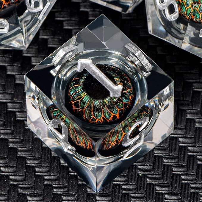 ARUOHHA DND Resin Dice Dragon Eye Dice Liquid Core Red Sharp Edged Dice Set with Gift Box, Polyhedral D and D Dice Set Role Playing Game D20 D12 D10 D8 D6 D4
