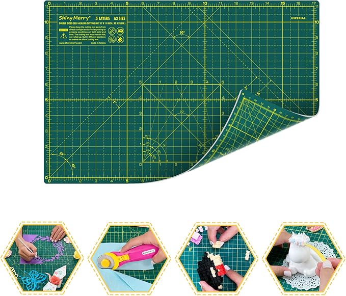 Self Healing Cutting Mat A3 12"x18" – Double Sided 5-Ply Craft Mat for Sewing, Quilting, Fabric, Scrapbooking – Green/Green