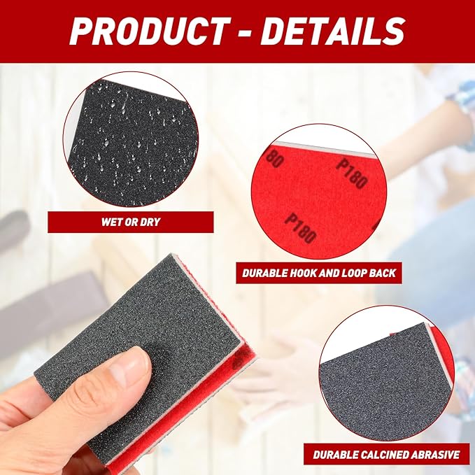 24 Pcs Sanding Sponge 400 Grit, Washable & Reusable Sanding Blocks for Wood, Metal, Drywall, Glazing, Wet Dry Sandpaper for Smooth Finishing