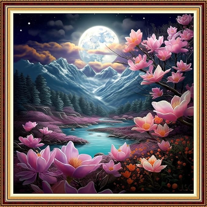Funchey Stamped Cross Stitch Kits, DIY Cross Stitch Pattern for Adults Beginners Needlepoint Kits Embroidery Kit Arts and Crafts 11CT-Moonlight Scenery 18x18 inch
