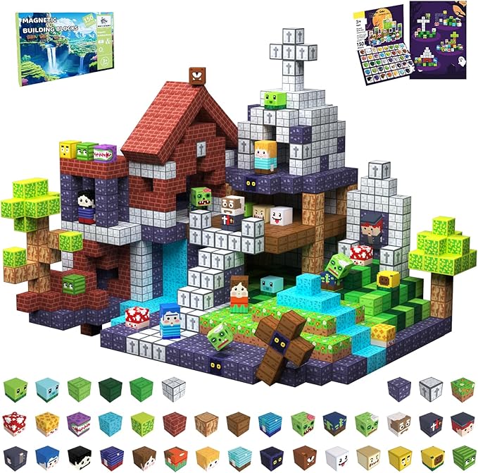 150 PCS Magnetic Building Blocks for Kids, Montessori Magnetic Toys, Build Zombie Island Set, STEM Toddler Sensory Building Blocks for Boys Girls 3 4 5 6 7 8 9 10th Birthday Gift