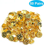 50 Pairs Premium Butterfly Clutch Pin Backs with 8mm Length 10mm Width Blank Pins for DIY Enamel Pins, Jewelry Craft Gifts, or Tie Tack Keeper Replacements (Gold)