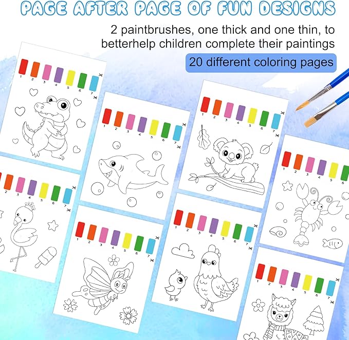 Paint with Water Coloring Books for Kids,Animal Art Craft Kit No Mess Water Color Painting Sets for Kids Ages 4-8,Birthday Gifts Travel Toy Crafts Supplies Kits for Girls Boys Drawing with 2 Brushes