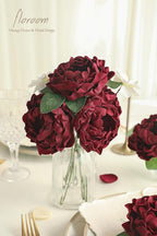 Floroom Artificial Flowers 16pcs 4" Burgundy Blooming Peonies Real Looking Foam Fake Peony with Stems for DIY Wedding Bouquets Dark Red Bridal Shower Centerpieces Floral Arrangements Tables Decoration