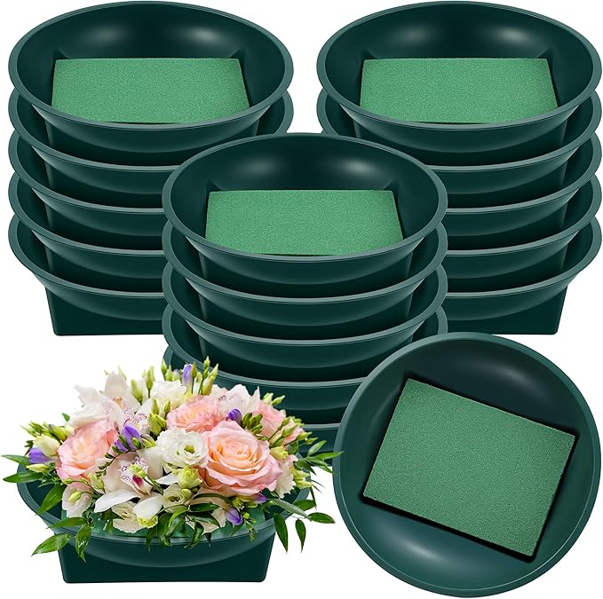 16 Sets Flower Foam Blocks with Bowl Kit Square Floral Foam Blocks Floral Arrangement Round Bowls DIY Floral Foam for Flower Arrangements Birthday Wedding Party Decoration Table Centerpiece