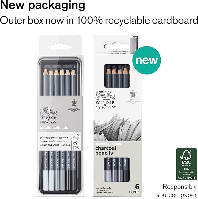 Winsor & Newton Studio Collection, 6 Count, Charcoal Pencils