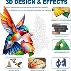 Wooden Jigsaw Puzzles for Adults and Kids, Hummingbird Blossom 200 Piece Unique Shaped Puzzle, Family Game and Creative Wooden Puzzle Gift, Wall Art Decor