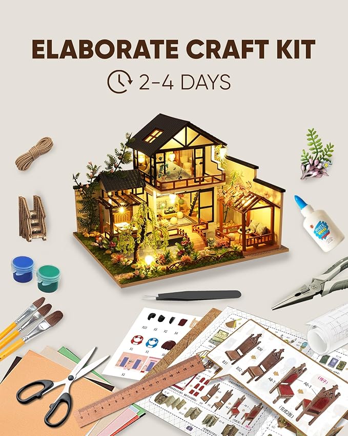 DIY Miniature House Kit, DIY Dollhouse Kit for Adults to Build, Mini House Kit with LED, Mayberry Street Miniatures, Ideal Gifts for Birthday, Valentine Christmas(Janpanese House)