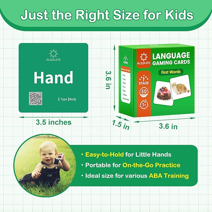 50 First Words Flash Cards for Baby with Fun Videos| Extra Thick Picture Cards for Speech Therapy Noun Cards for Kids Speech Delays| Aba Therapy, Autism Learning Materials ESL Teaching