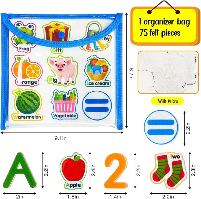 Felt Learning Letters and Numbers - 75 Felt Board Pieces for Flannel Board, Alphabet ABC for Toddlers, Kindergarten, Preschool