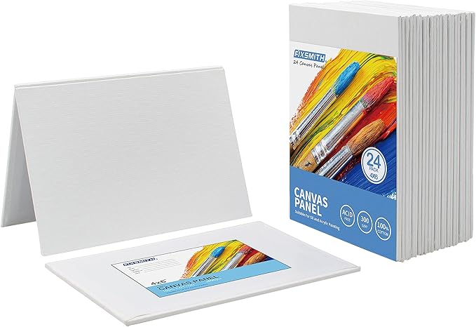 FIXSMITH Canvas Boards for Painting 4x6 Inch, Super Value 24 Pack Mini Canvases, White Blank Canvas Panels, 100% Cotton Primed, Painting Art Supplies