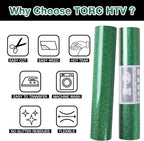 TORC Green Glitter HTV Heat Transfer Vinyl Roll 12 inch x 20 ft Iron on Vinyl for T Shirts Crafts Bulk St. Patrick's Day Decor