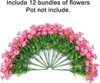 Artificial Flowers Fake Plants for Outdoors Decoration, 12 Bundles Pink Silk Morning Glory with Eucalyptus Realistic UV Resistant Faux Flowers Greenery for Outside Planter Yard Garden Home Indoor