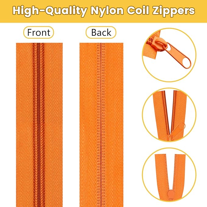 DOITEM 22.2 Yards Zippers 10 Pieces Assorted Colors #5 Nylon Coil Zipper, Sewing Zippers Endless Zips with 40 Pieces Zipper Sliders Zip Heads for DIY Sewing Tailor Craft Supplies