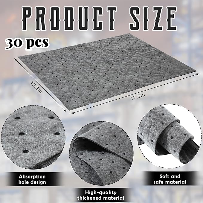 Hoolerry 100 Pcs Oil Absorbent Pads Weight Dimpled Pad Garage Accessories Water Absorbent Mat Oil Spill Mat for Absorbing Protecting Home Garage Basement (13.5 x 17.5 Inch,Gray)