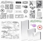 Yinder 7 Pcs Vintage Rubber Clear Stamps Set 4 Sheet Transparent Postage Silicone Stamps 3 Pcs Acrylic Stamp Block Tools with Grid Lines Rubber Craft Supplies for DIY Scrapbooking Journaling