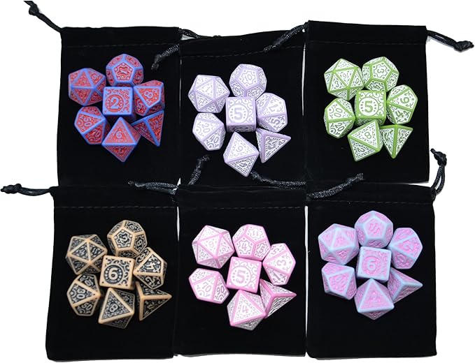 SmartDealsPro Retro Polyhedral Dice Sets with Pouches for D&D DND RPG MTG Dungeon and Dragons Table Board Roll Playing Games D4 D6 D8 D10 D% D12 D20