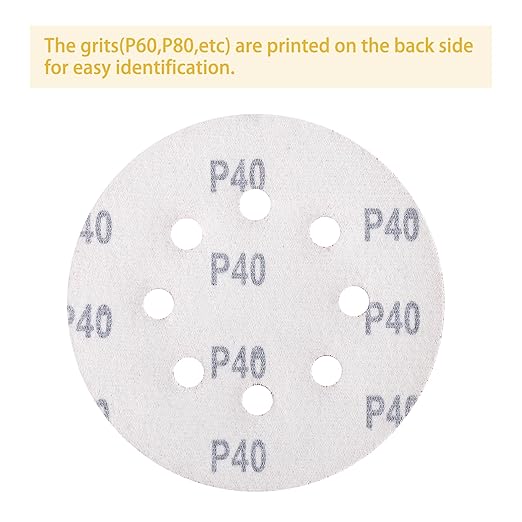 150PCS 40 Grit Gold Sanding Discs, 5-Inch 8-Hole Sandpaper for Random Orbital Sander, for Automotive or Woodworking