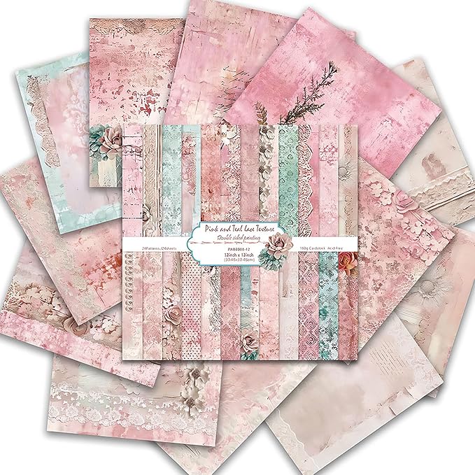 Scrapbook Paper 12x12 inch, 24 Sheets DIY Origami Decorative Craft, Double sided printing, Photo Album Decor Wooden-free Paper for Gift Wrapping Card Making Collage Album Decorative (Pink)