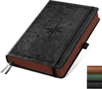 AHGXG Thick Journal Blank Notebook for Men - 320 Numbered Pages A5 Notebook for Writing, 100gsm Plain Paper, Vintage Leather Hardcover, for Women Work Office School, 5.75'' X 8.38''- Black