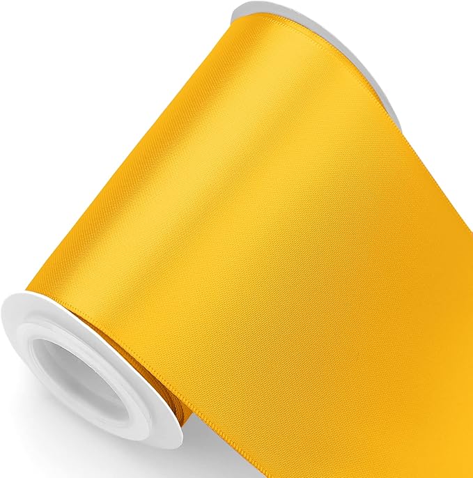 Humphrey's Craft 4 Inch Gold Double Faced Satin Ribbon - 5 Yards Variety of Color for Crafts Gift Wrapping Cutting Ceremony Decoration Sewing Christmas Tree Wedding and Dining Tables.