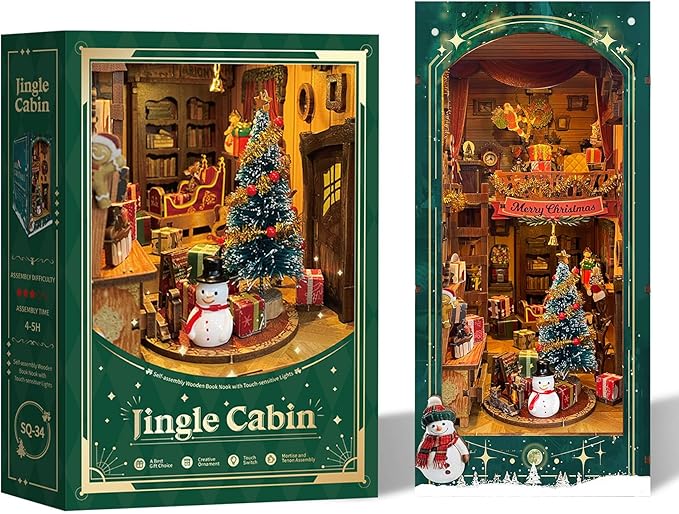 Miniature Book Nook Kit Christmas Book Nooks for Adults, Christmas Tiny House Book Nook Winter Christmas Kit, DIY 3D Puzzle Christmas House (Jingle Cabin)