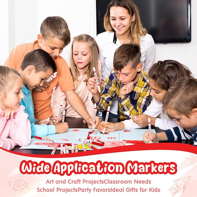 18 Pcs Line Washable Markers Bulk Red Fine Tip Markers Set Coloring Thin Tip Drawing Washable Pen for Kids Art School Classroom Back to School Gender Reveal Party Supplies, Ages 6+
