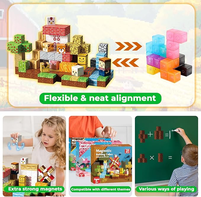Goody King Magnetic Blocks | 120PCS Magnetic Building Blocks,Magnetic Farm Animal Homes,STEM Montessori Sensory Toys for Toddlers Kids Boys Girls Ages 3 4 5 6 7 8 9 10 Christmas Birthday Gifts
