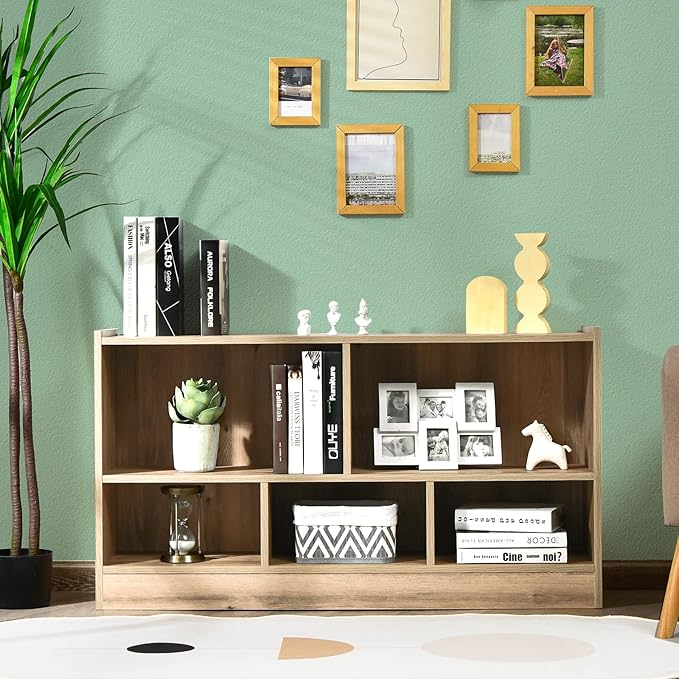 Tangkula 5 Cube Bookcase, 2 Tier Wooden Storage Open Bookshelf, Multipurpose Display Storage Cabinet for Living Room, Bedroom, Hallway, Kid's Playroom, Reading Nook (Natural)