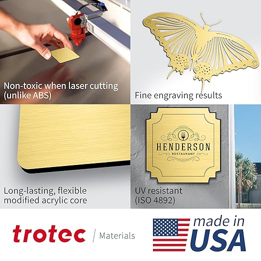 Trotec | Metallic Looking Acrylic Sheet | 12"x24"x1/16, 4 Pcs | Brushed Gold/Black | Metallic Finish - Scratch Resistant for Laser Engraving & Cutting,Printing,Glowforge,Name Plate | USA Made