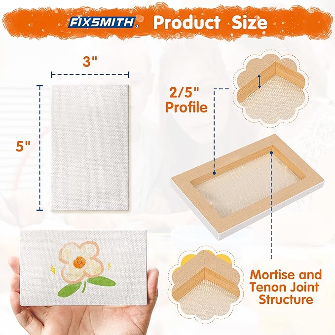 FIXSMITH Mini Stretched Canvas for Painting - 24 Pack 3 x 5 Inch, 2/5” Profile Small Canvases, 100% Cotton Primed Blank Canvas, Home Decor Project, Art Supplies for Acrylic Oil Painting