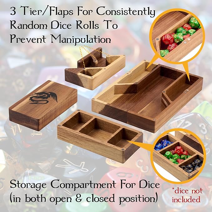 Wooden Magnetic Dice Tower with Tray - Dungeons and Dragons Accessory - Portable Dice Roller for Tabletop RPG - DND Gifts