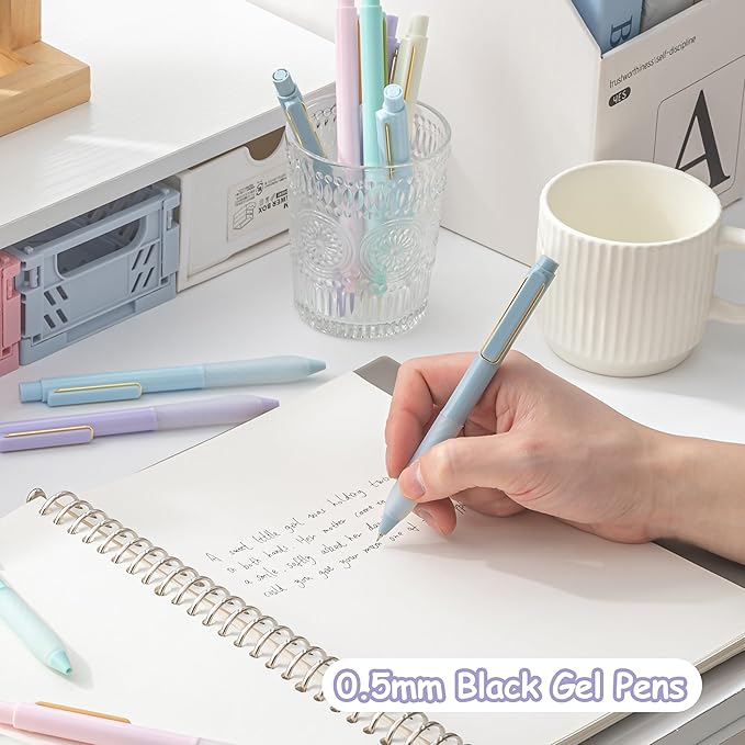 Gel Pens Black Ink Fine Point 0.5mm Retractable Cute Pen for Smooth Writing School Office Supplies (Gold 12-count)