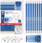 STAEDTLER Norica Pencil Set: 50 Pre-sharpened #2 HB Pencils with 50 Eraser Caps & Double-Hole Sharpener, Break-Resistant Lead, School Pack