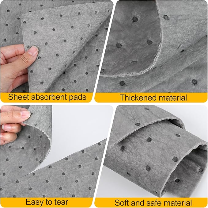 100PC Oil Absorbent Pads | 13"x10" Meltblown Polypropylene Mats, Hand-Tear Lines for Automotive & Workshop | Vacuum Eco-Packaging, Reusable Spill Control