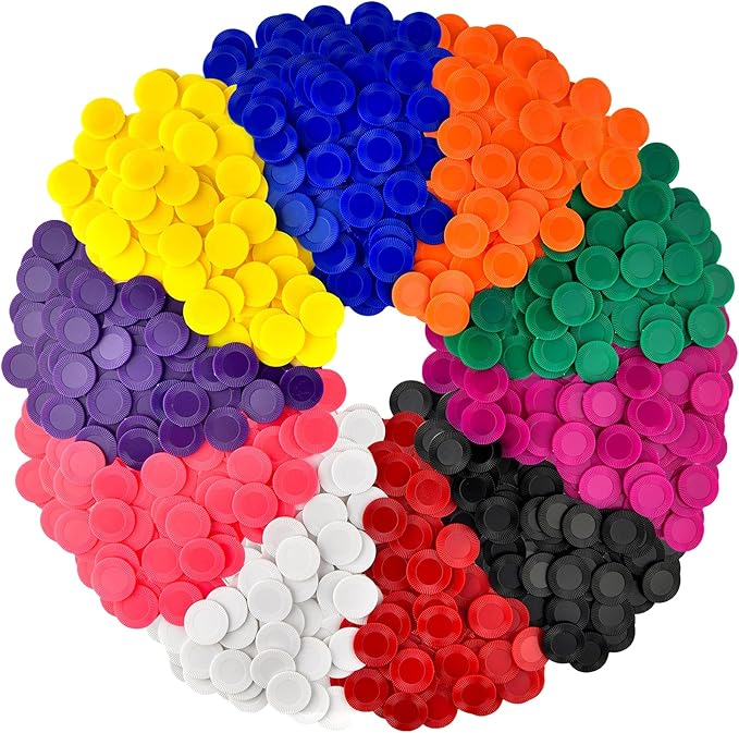 Coopay 2000 Pieces 10 Colors Plastic Poker Chips, 1 Inch Bingo Chips Bulk Learning Counters Disks Poker Card Game, Counting Markers for Math Practice, Game Tokens and Teaching Rewards, 25 mm
