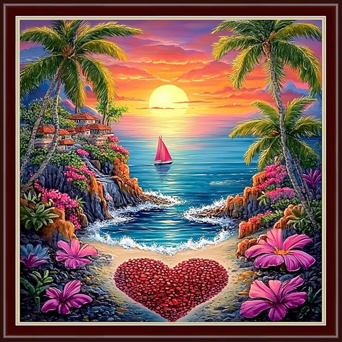 Dimensean Stamped Cross Stitch Kits Full Range of Embroidery Patterns Starter Kits for Beginners Adult or Kids DIY Cross Stitches Needlepoint Kits 11CT-Seaside Love 18x18 inch