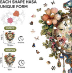 Wooden Jigsaw Puzzles 500 Pieces, Flower Clock Wooden Puzzles for Adults, 18.5'' x 16'' Unique Shaped Wood Puzzle, Beautiful Package, Best Gift for Adults and Kids, Family Game