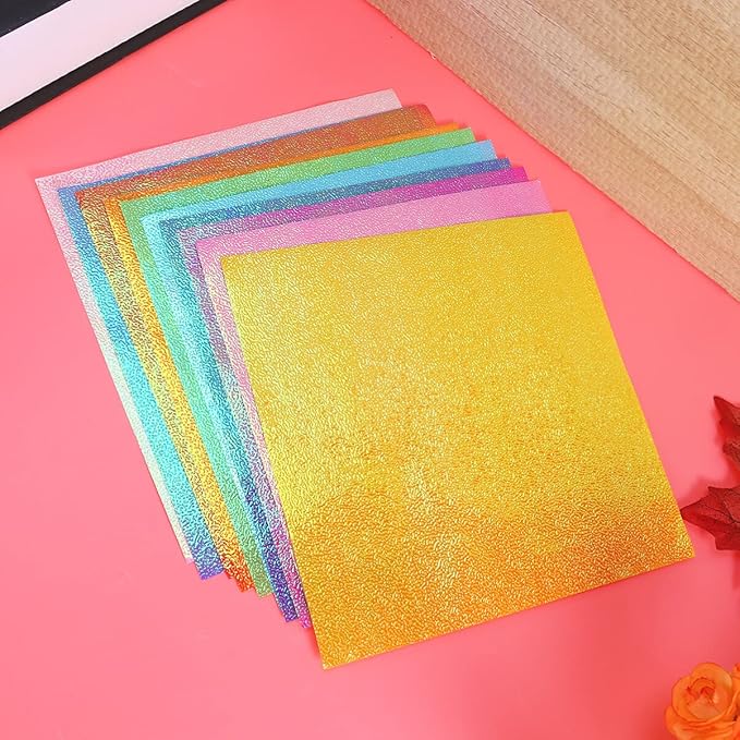 STOBOK 100pcs Shiny Origami Paper Iridescent Paper Square Shiny Folding Decoration for Crafts Projects (15cm, 10 Colors)