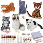 Mayboos 6 Pcs Needle Felting Kit, Animal Needle Felting Beginner Kits Wool Felt Needle Felting Tools with Instruction for DIY Craft Animal Home Decoration (Cute Cat)