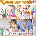 420 Pcs Washable Acrylic Paint for Kids Arts and Crafts, 30 Gouache Watercolor Paint Sets of 12 Colors for Party Classroom Painting Supplies, 30 Flat and 30 Pointed Brushes