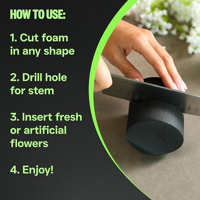XCEL Floral Foam Blocks - Reusable, Weather Resistant Foam - Perfect for Fresh & Artificial Flower Arrangements, Crafts, Planter Boxes, Home Decor & More - 10-Pk, Black (3” x 3”, Round)