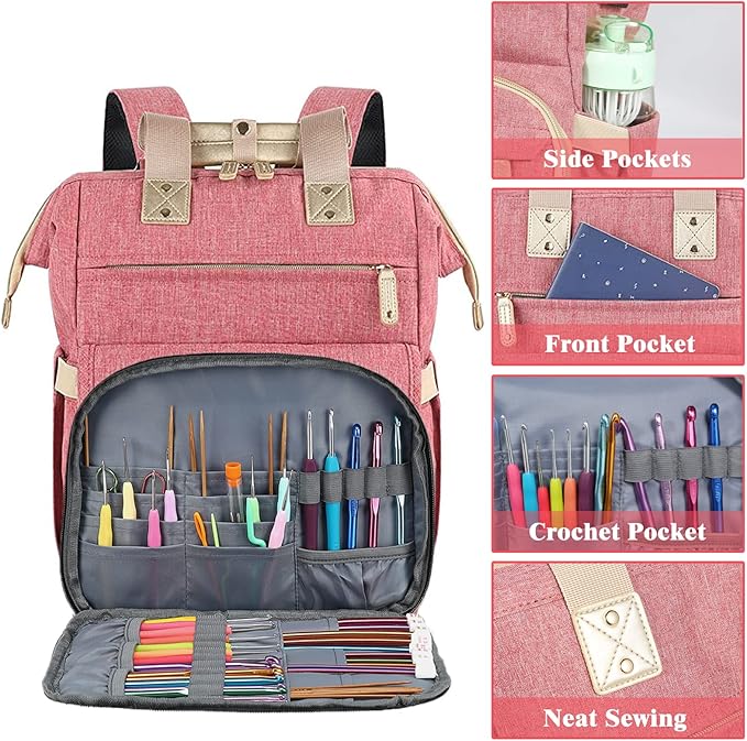 Crochet Backpack,Knitting Bag Backpack Yarn Storage Organizer Travel Crochet Bag with USB Charging Port,Yarn Storage Tote Bag Yarn Holder Case for Knitting Needles,Crochet Hooks,Crochet Accessories